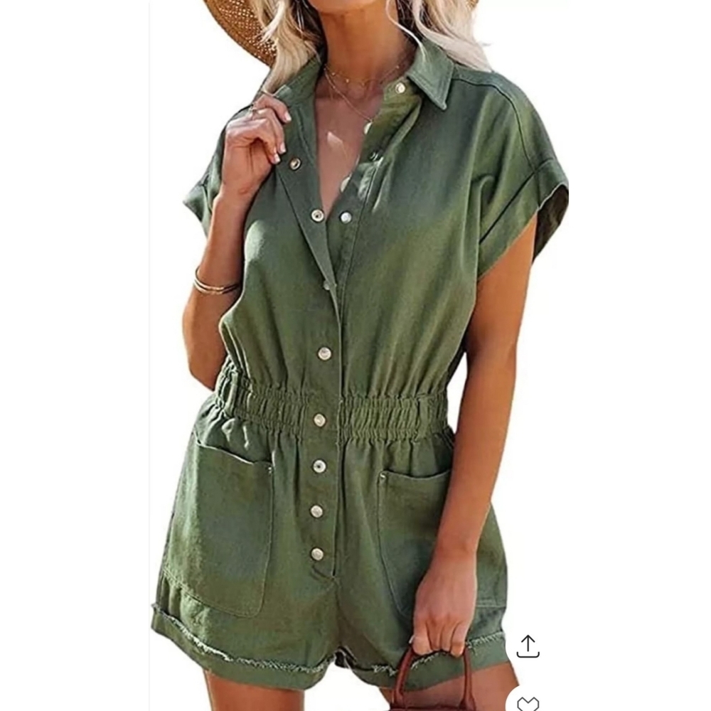 COWOKA Casual Short sleeve Romper Army Green Size XS